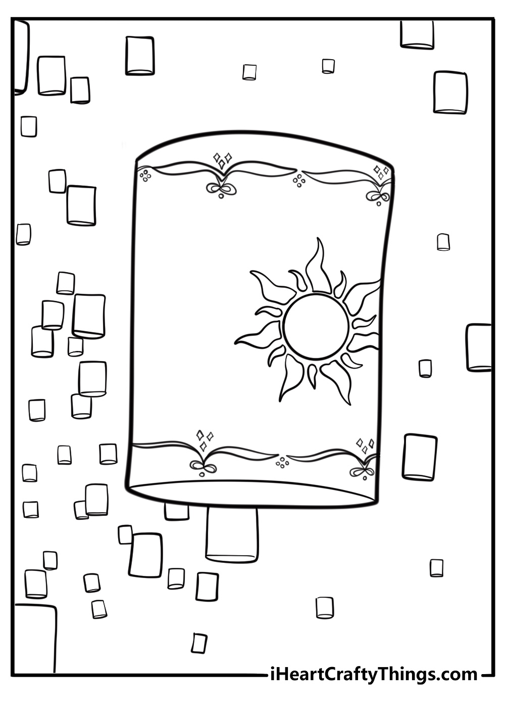 Floating lanterns lighting up the night sky fun printable coloring sheet