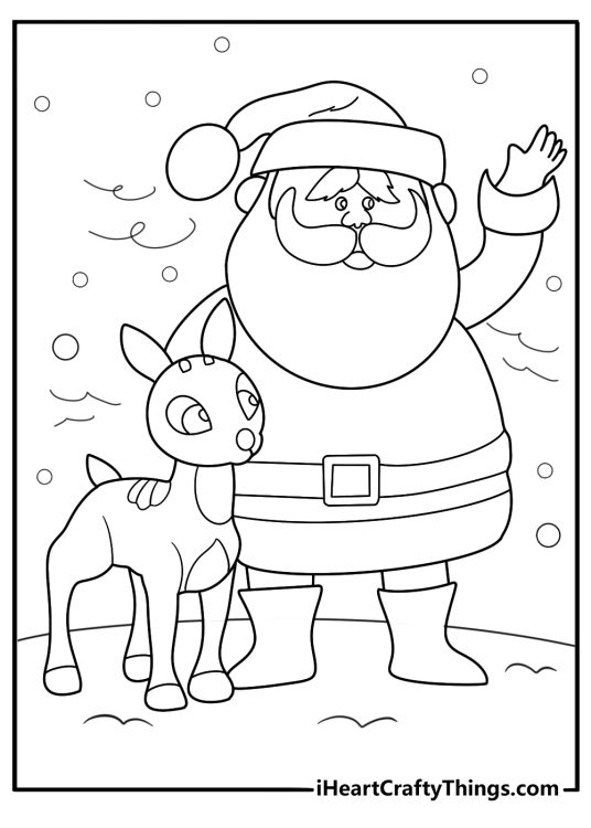free download rudolph coloring pdf guiding santa through a snowstorm with bright red nose