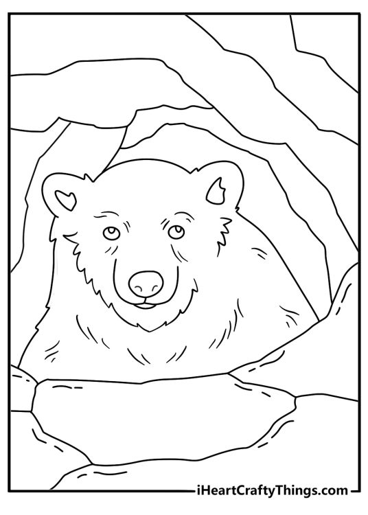 free polar bear printable featuring a cub peeking from a snow cave