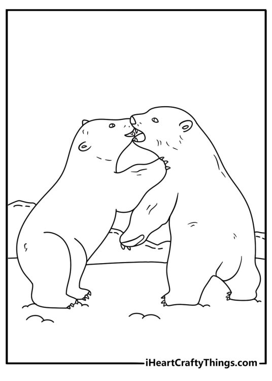 free printable featuring two polar bear cubs wrestling in the snow