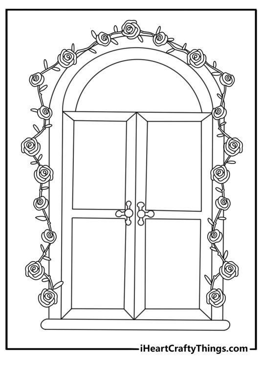 free rose coloring pages coloring page with a rose branch around a window