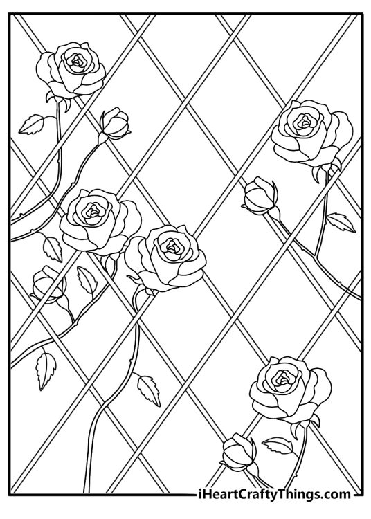 free rose printable of a climbing rose on a garden trellis