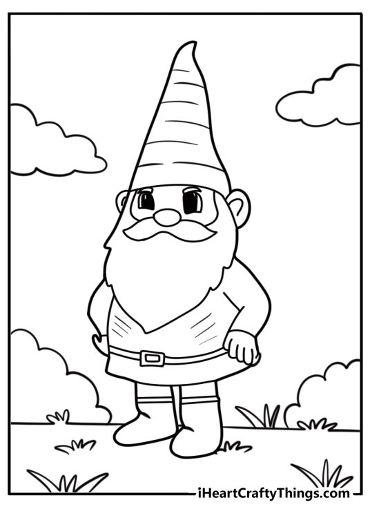 Gnome with a tall pointed hat coloring page for kids