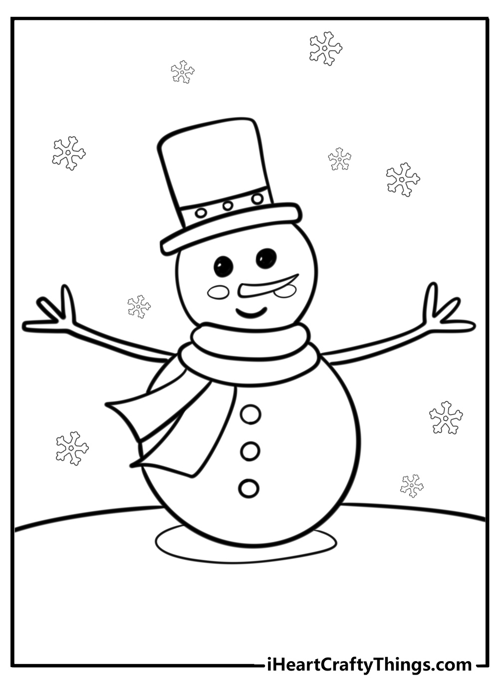 Happy snowman with snowflakes around him coloring sheet