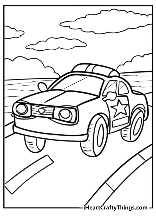 High speed police car in a pursuit fun coloring sheet for kids