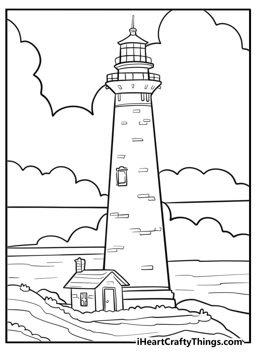 Historic brick lighthouse with a keepers house coloring sheet