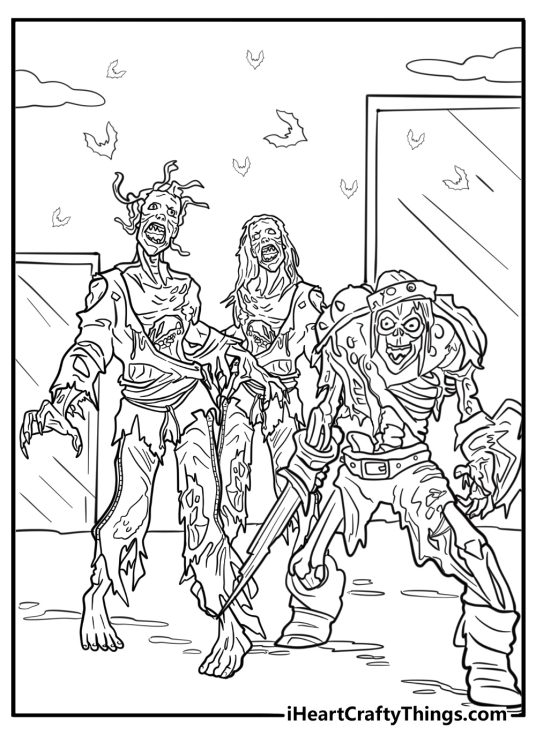 Horde of zombies slowly marching down an empty street