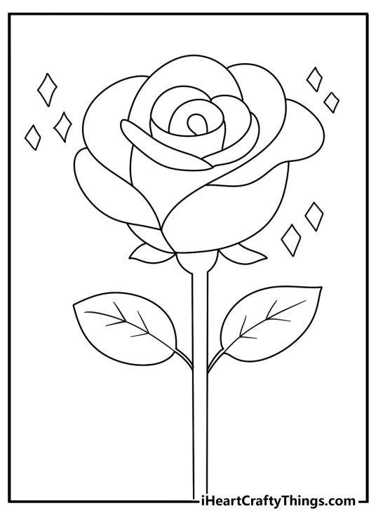 image depicting a pair of roses with leaves surrounded by sparkles all around them