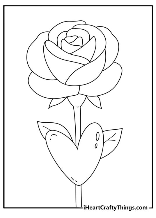 image of a rose with curling tendrils all around it and a big heart attached in the middle of its stem