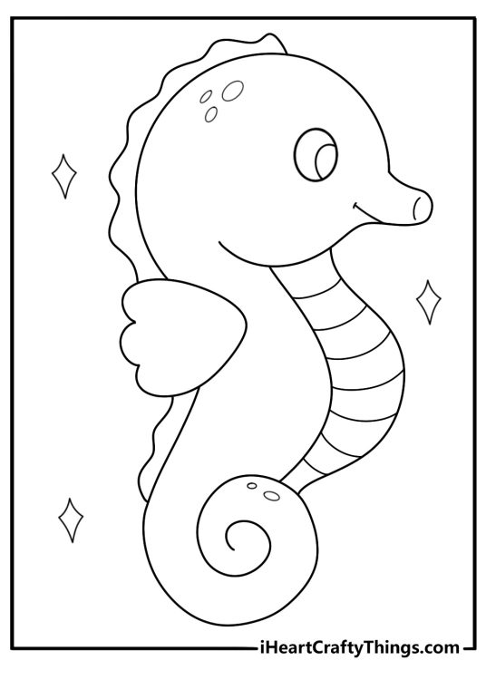 kawaii cute seahorse big eyes simple coloring sheet for kids
