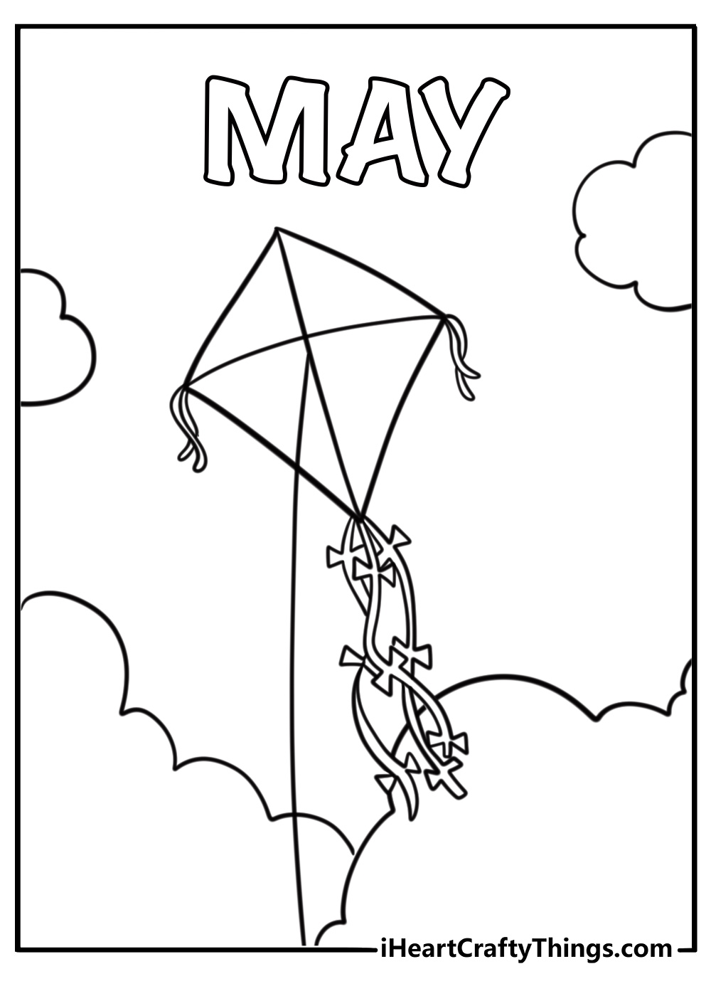 Kite flying in a blue sky May coloring page