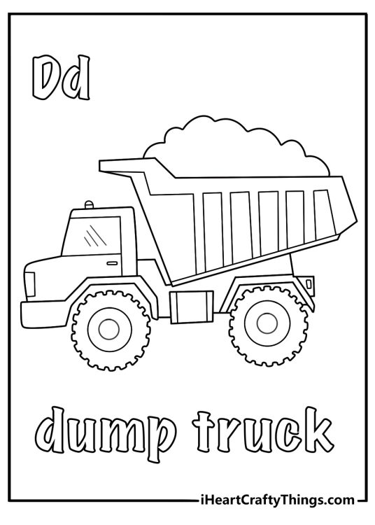 letter d easy coloring page dump truck carrying dirt