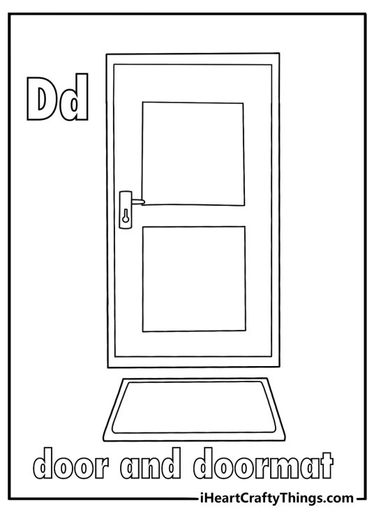 letter d printable door with doormat and keyhole