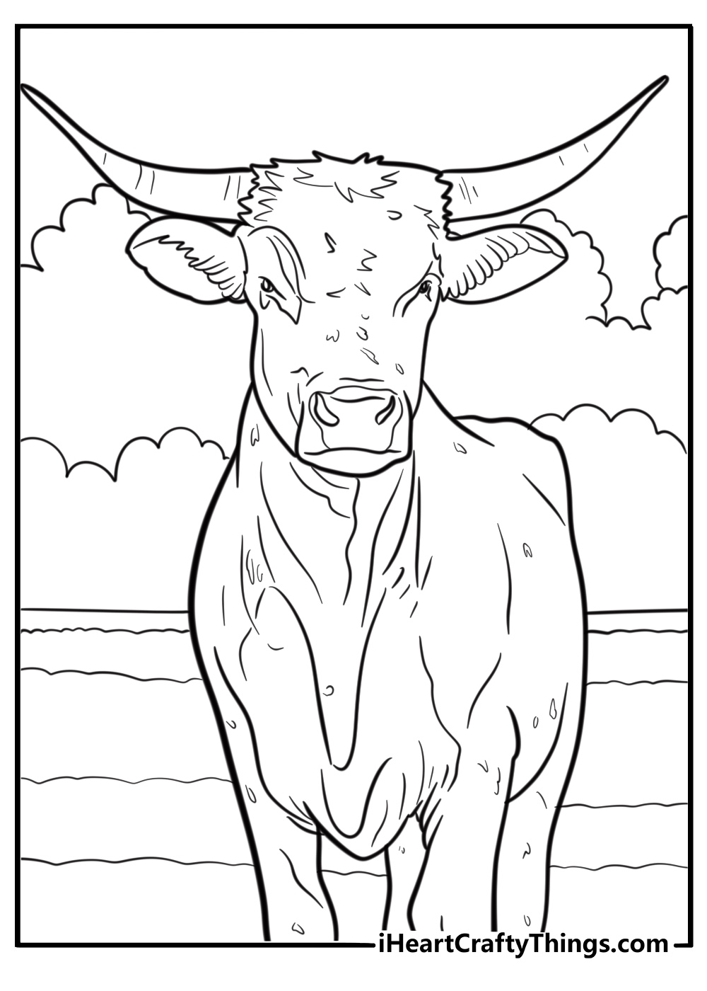 Majestic longhorn bull in open land coloring page