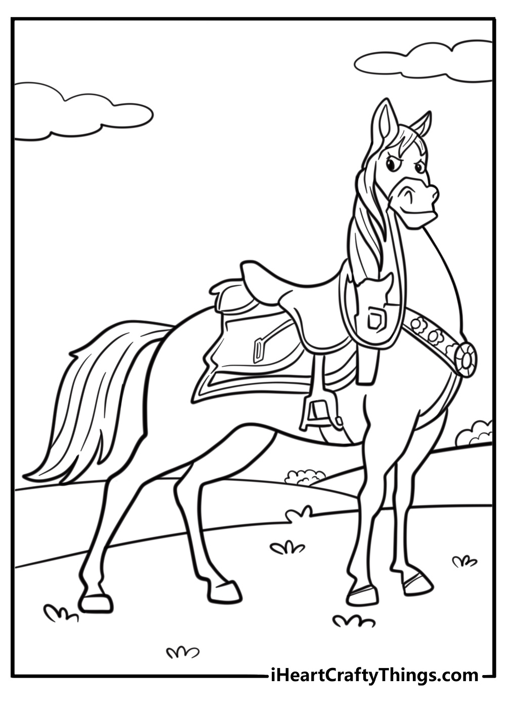 Maximus the horse standing proudly detailed coloring sheet