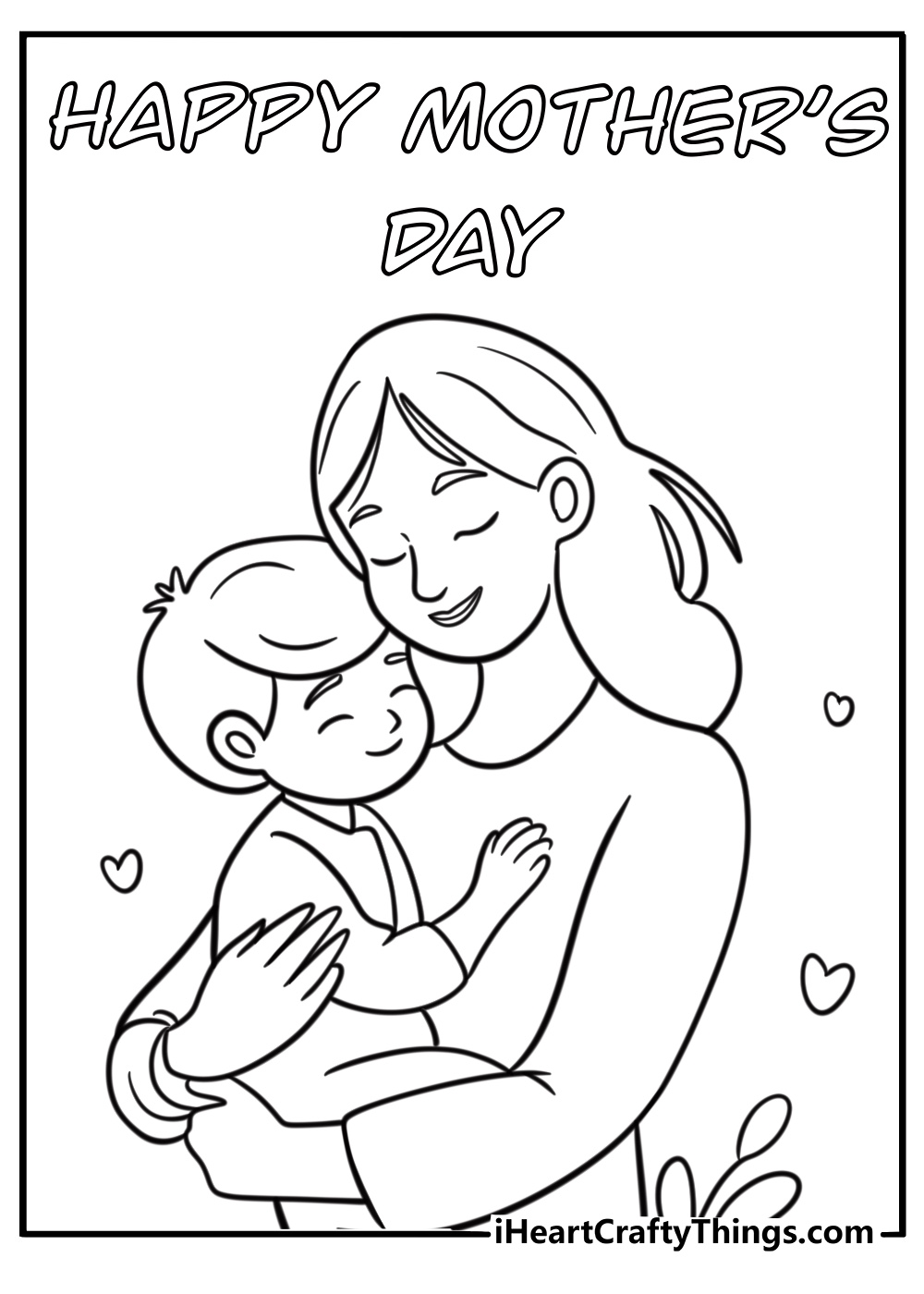 Mother and child hugging for mothers day coloring sheet