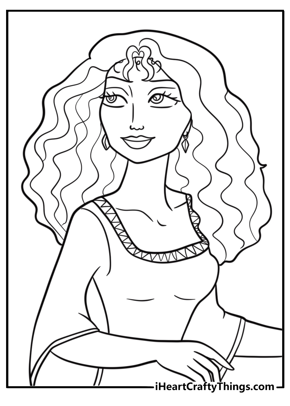 Mother gothel with a sly smile detailed tangled coloring page