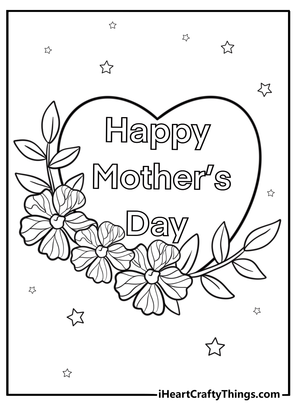 Mother&rsquo;s day heart and flowers coloring sheet