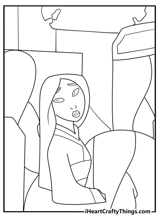 mulan at the family shrine offering incense simple coloring page for kids