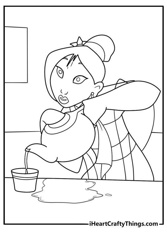 mulan at the matchmaker test balancing teapot and cups printable coloring sheet download