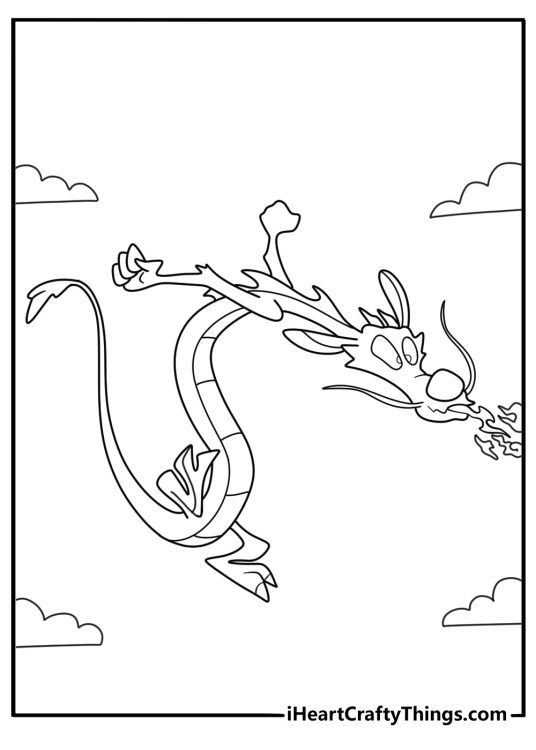 mushu the dragon breathing fire to light a fuse kawaii coloring sheet pdf