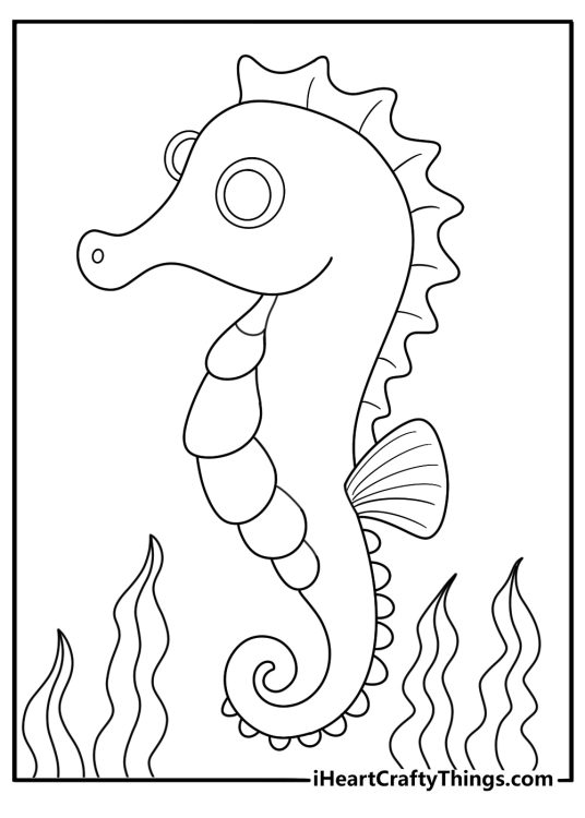 ocean current drifting seahorse minimal line art simple coloring page