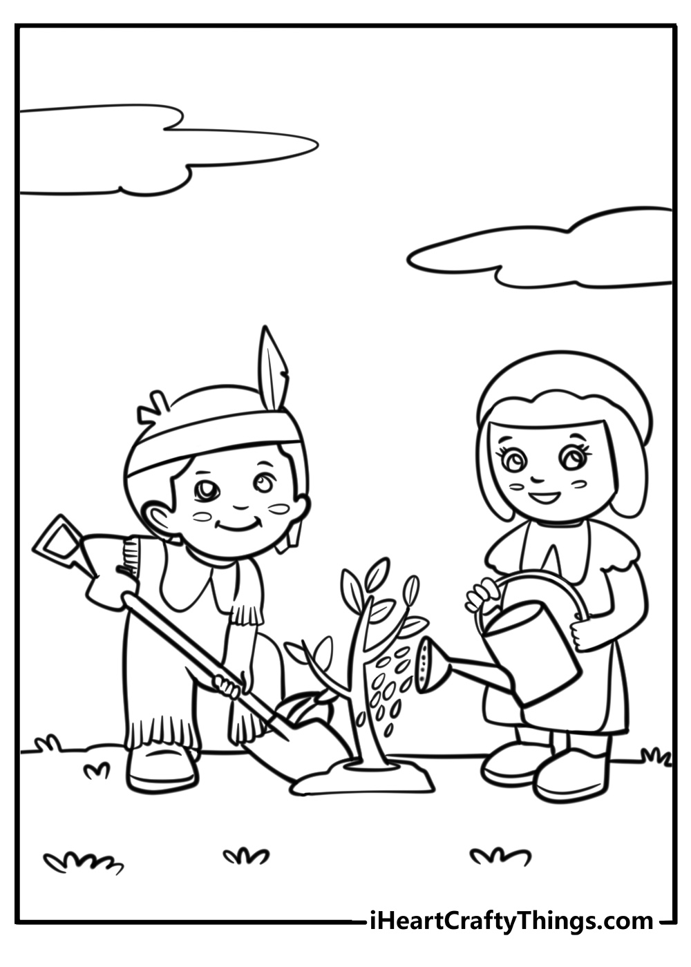 Pilgrim children working in the garden coloring page November 17,