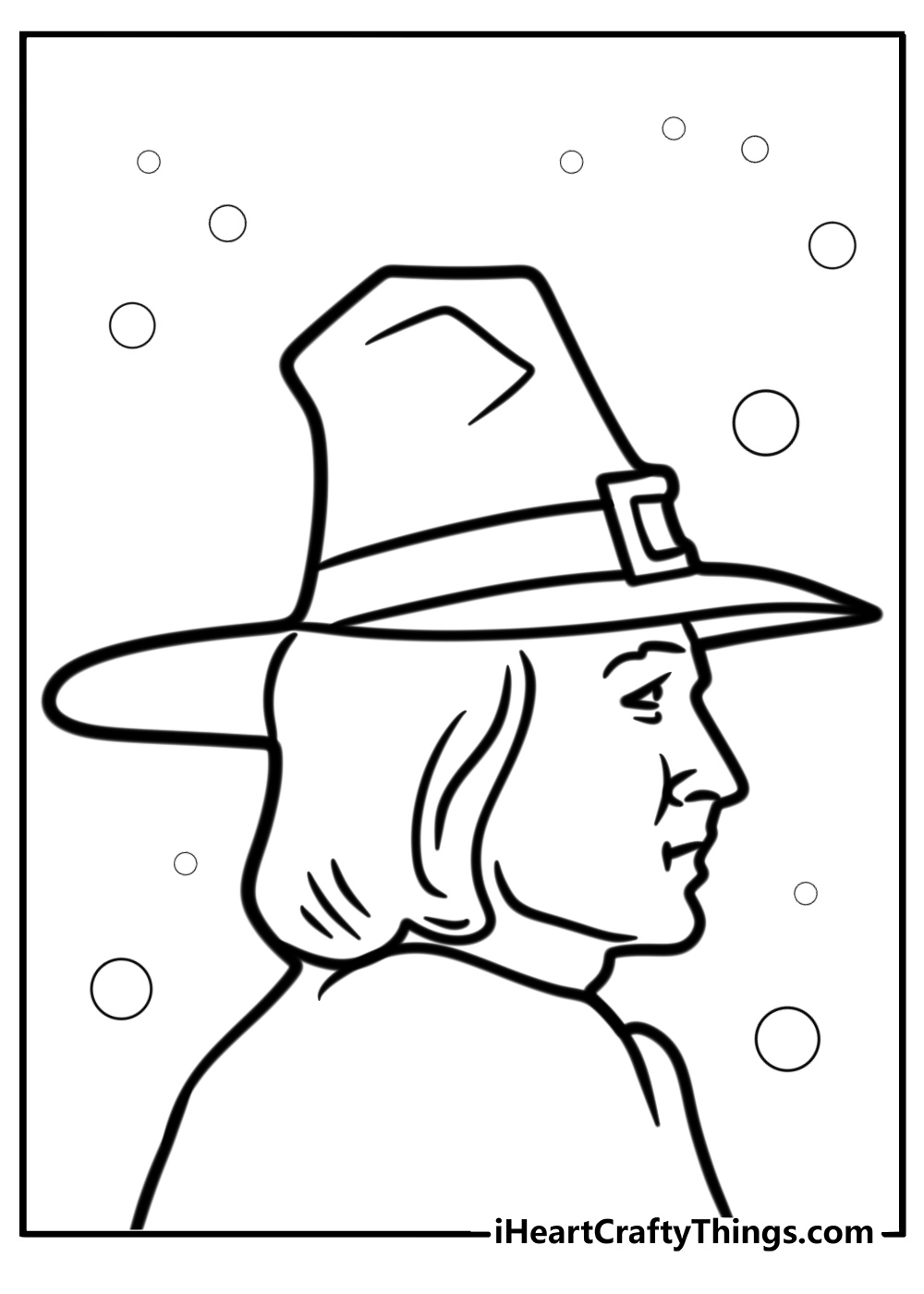 Pilgrim man in traditional hat coloring page for kids