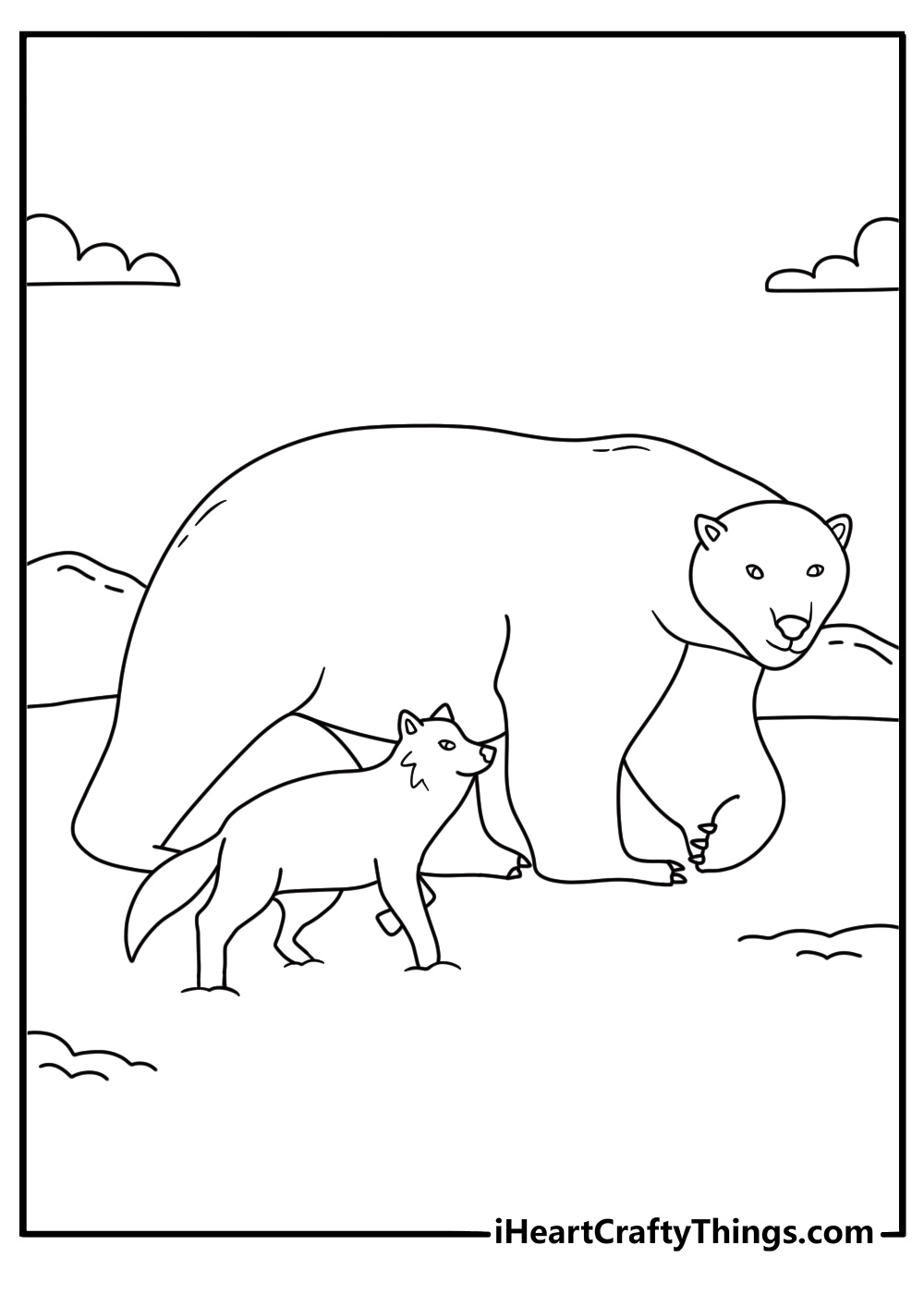 polar bear coloring pages scene showing a bear beside an arctic