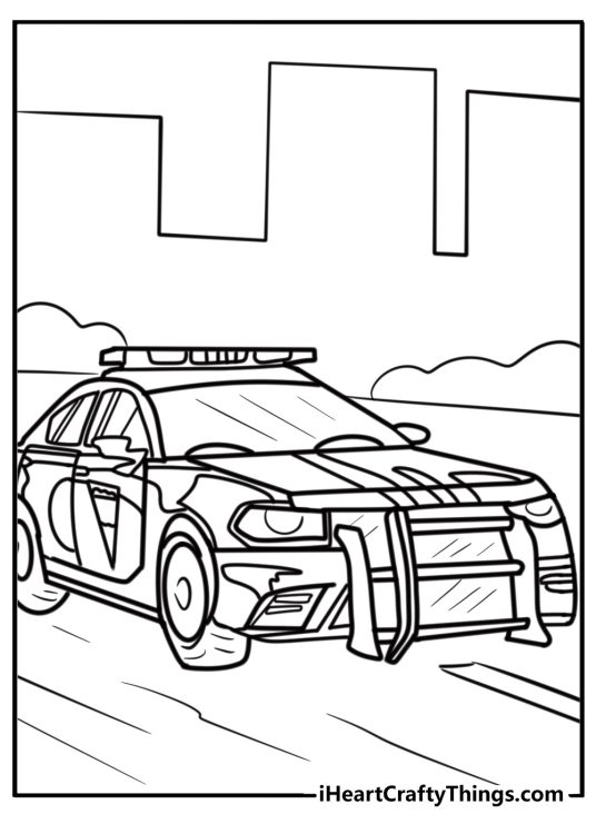 Police car with flashing lights coloring page for kids