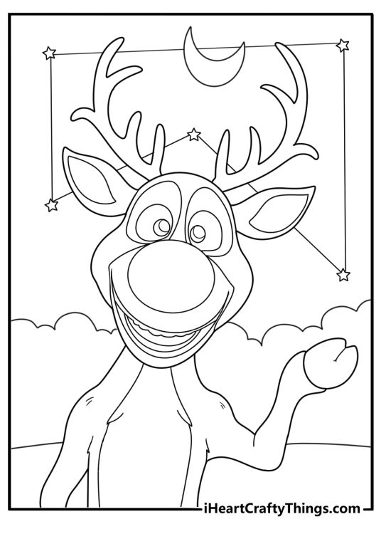 printable rudolph coloring picture checking a star map before a night flight