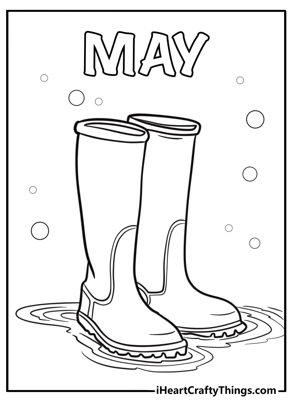 Rain boots and puddles in spring weather coloring sheet