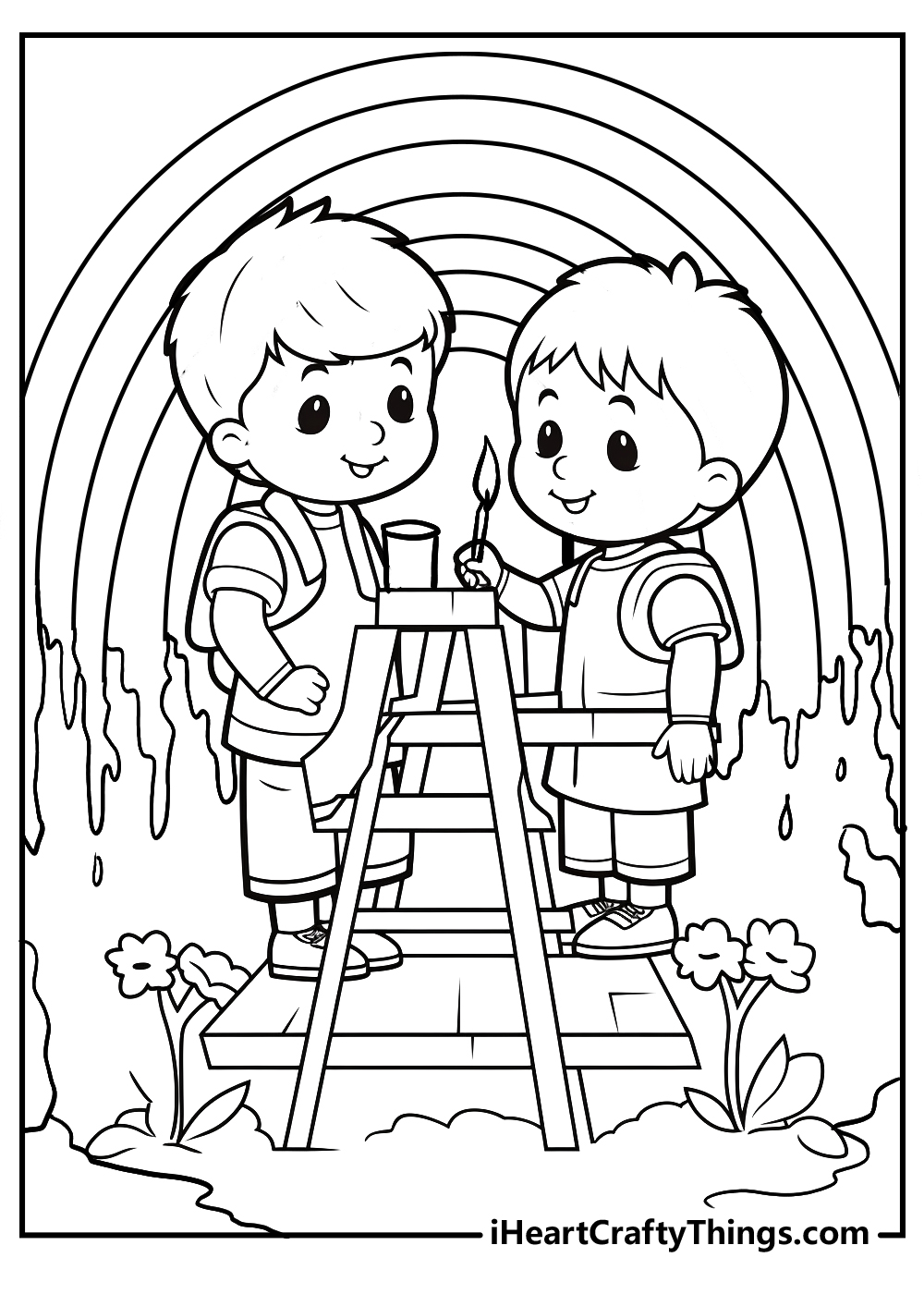 kids with rainbow coloring pages