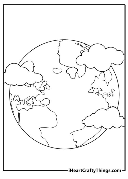 realistic Solar System coloring pages with Earth showing continents and clouds