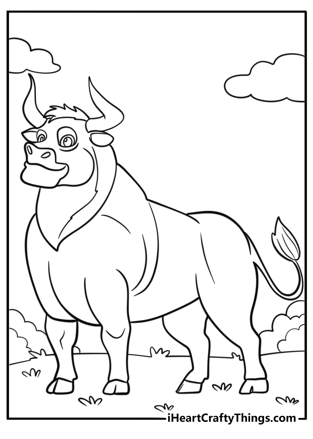 Realistic bull with muscular body detailed coloring page