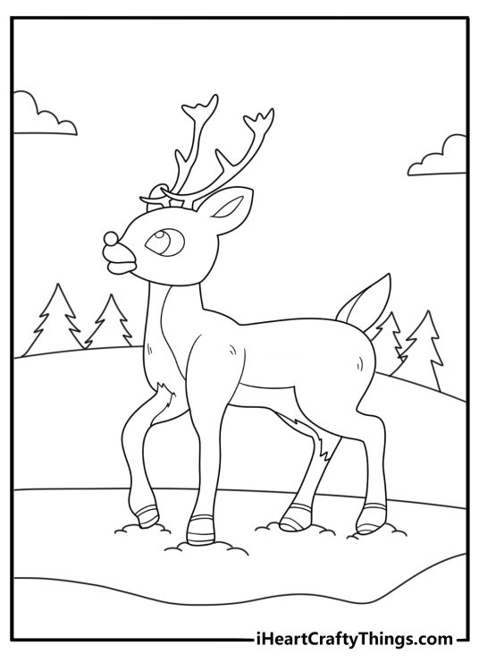 rudolph coloring page practice takeoff on a snowy runway with reindeer games cones