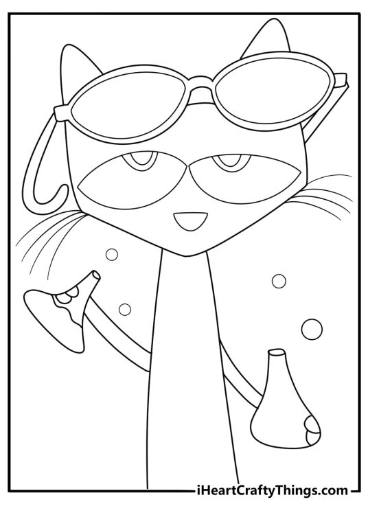 science lab printable coloring page pete the cat wearing goggles and mixing a beaker for kids
