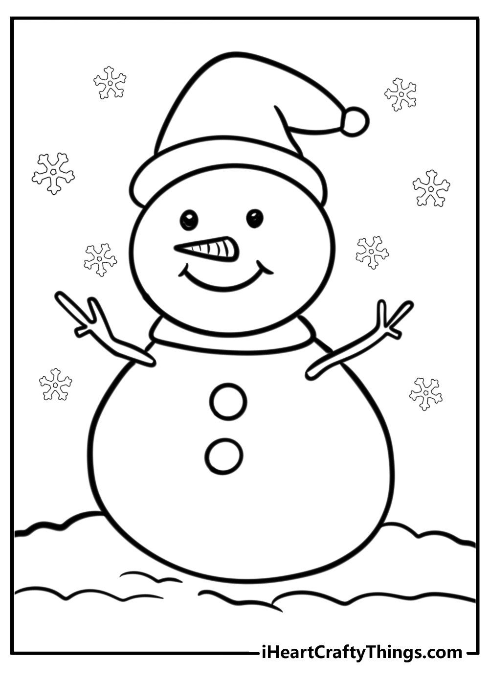 Simple snowman with a carrot nose coloring sheet