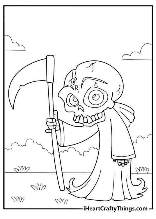 skeleton holding a scythe detailed coloring sheet
