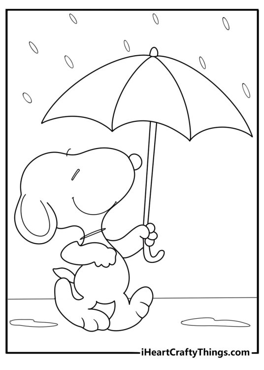 snoopy holding an umbrella in the rain easy coloring sheet