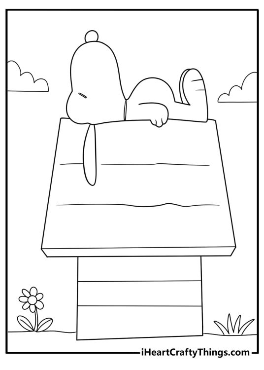 snoopy sleeping on top of his doghouse easy coloring page for kids