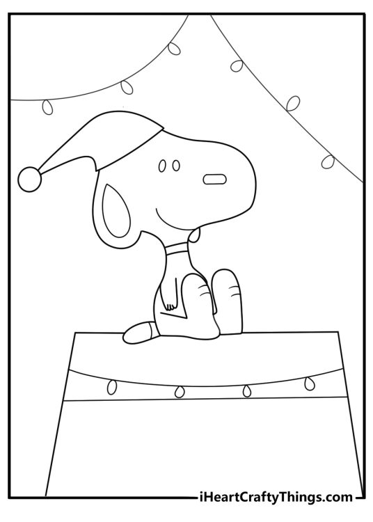 snoopy wearing a santa hat christmas coloring page