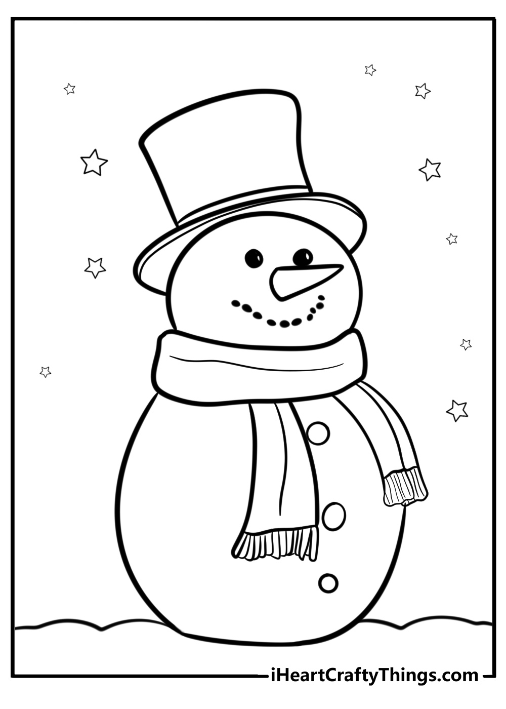 Snowman with buttons and a top hat coloring page