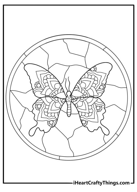 stained glass butterfly mandala easy coloring sheet