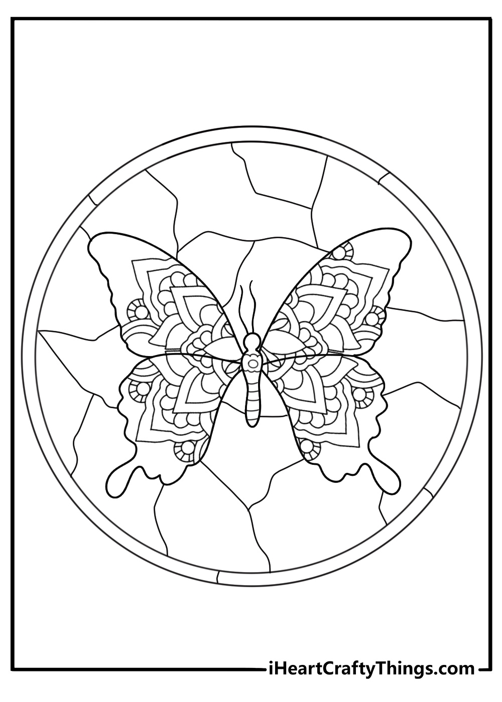 stained glass butterfly mandala easy coloring sheet
