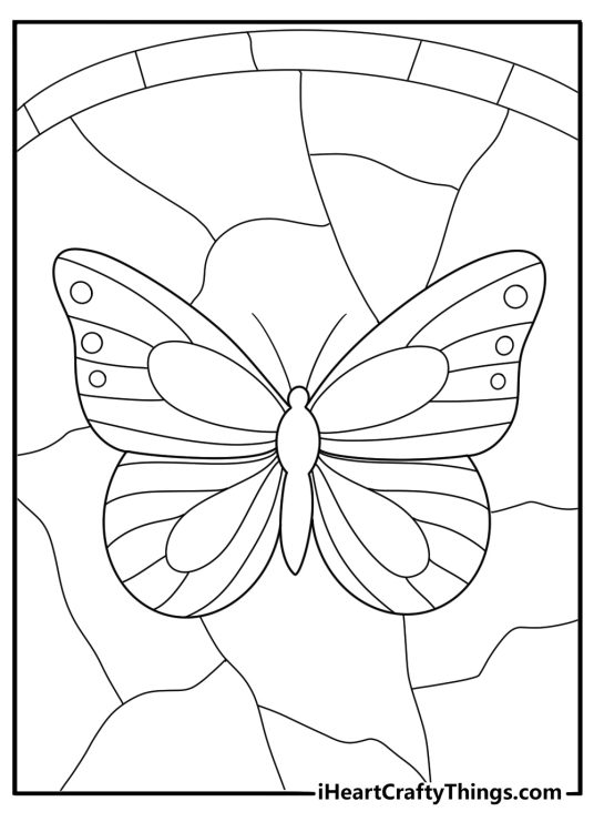 stained glass butterfly with open wings easy coloring page for kids