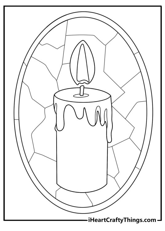 stained glass candle glowing with flame coloring page