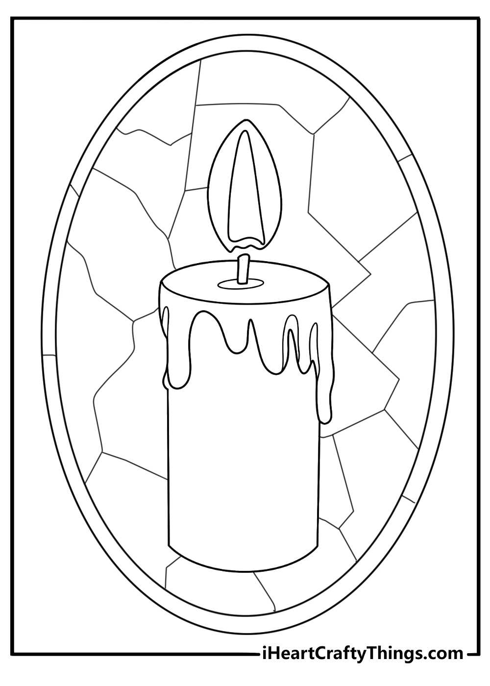 stained glass candle glowing with flame coloring page