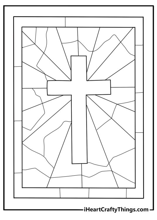 stained glass cross with rays of light coloring page