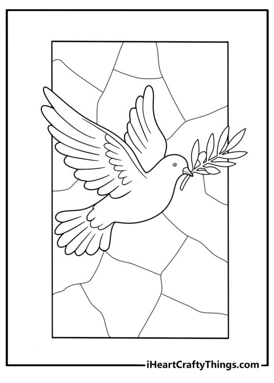 stained glass dove carrying olive branch coloring page